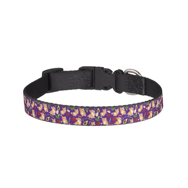 Cute Corgi and Vegetables Food Pattern Pet Collar (Front)