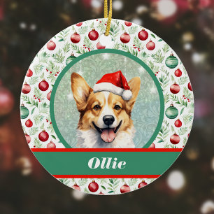 Cute Corgi Art with Santa Hat and Ornaments