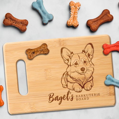 Cute Corgi Barkuterie Dog Treat Wood Cutting Board