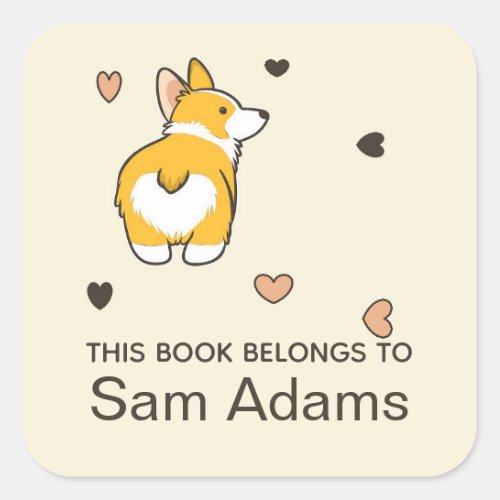 Cute corgi book square sticker