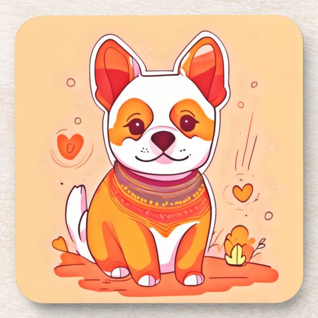 Cute Corgi Cartoon Beverage Coaster (Front)
