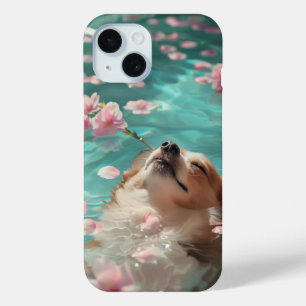 Cute Corgi Chill in Pool iPhone 15 Case