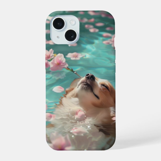Cute Corgi Chill in Pool Iphone Case (Back)