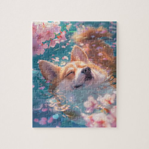 Cute Corgi Chill in Water Jigsaw Puzzle