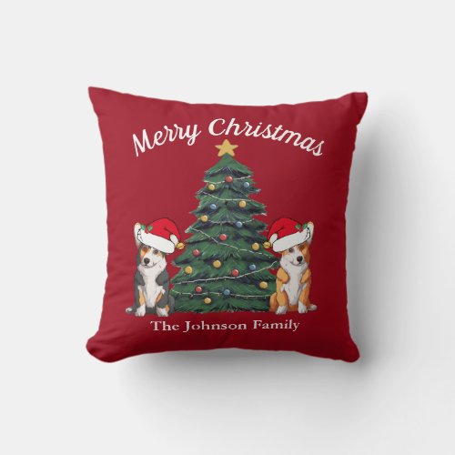 Cute Corgi Christmas Custom Red Holiday Gift Throw Pillow