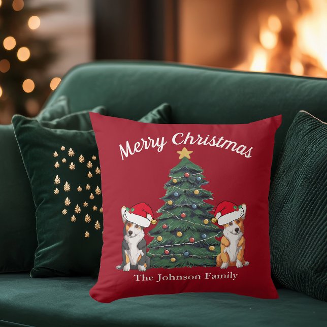 Cute Corgi Christmas Custom Red Holiday Gift Throw Pillow (Creator Uploaded)