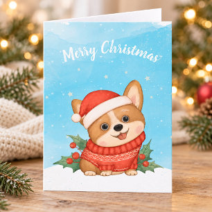 Cute Corgi Christmas Holiday Card