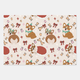Cute Corgi Christmas Holiday Seamless Pattern Wrapping Paper Sheets