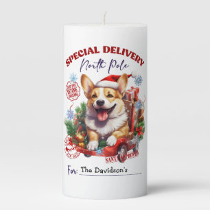Cute Corgi Christmas Pillar Candle