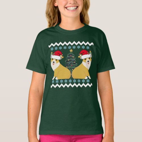 Cute Corgi Christmas Santa Hat Holiday Kids T_Shirt