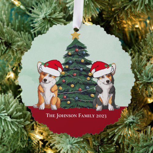 Cute Corgi Christmas Tree Custom Family Keepsake Ornament Card