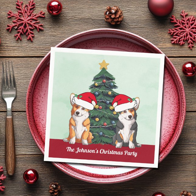 Cute Corgi Christmas Tree Custom Holiday Party Napkins (Creator Uploaded)