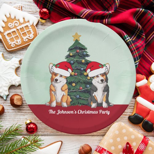 Cute Corgi Christmas Tree Custom Holiday Party Paper Plates