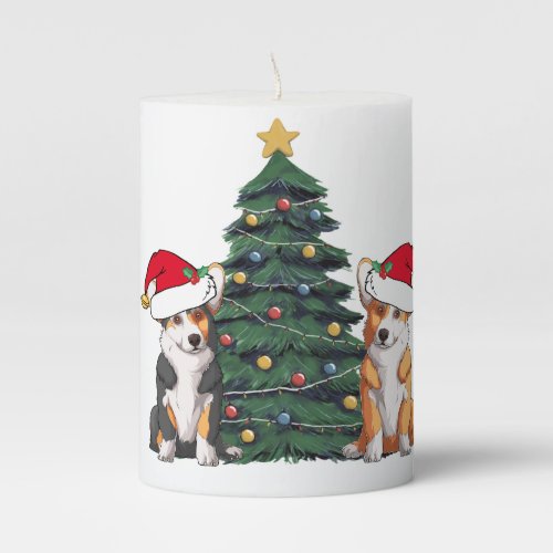 Cute Corgi Christmas Tree Dogs Holiday Gift Pillar Candle