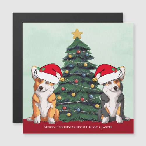Cute Corgi Christmas Tree Personalized Magnet Card
