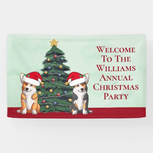 Cute Corgi Christmas Tree Personalized Party Banner