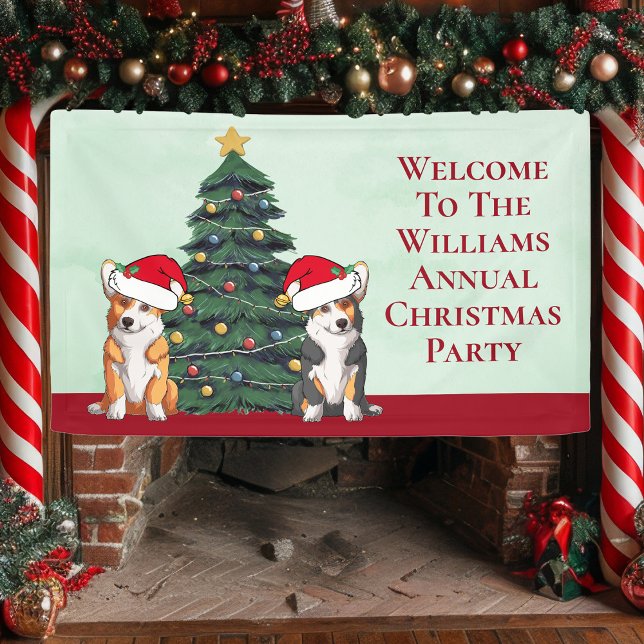 Cute Corgi Christmas Tree Personalized Party Banner (Creator Uploaded)