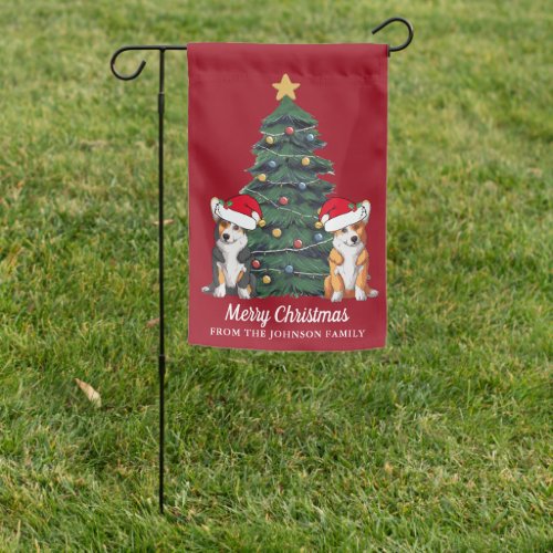 Cute Corgi Christmas Tree Red Personalized Family Garden Flag