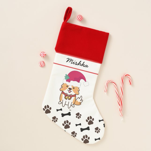 Cute Corgi Christmas With Custom Dog Name Stocking (Front)