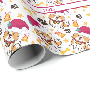 Cute Corgi Christmas With Custom Dog Name Wrapping Paper