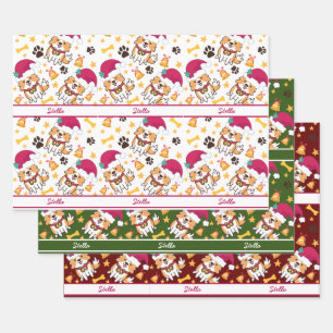 Cute Corgi Christmas With Custom Dog Name Wrapping Paper Sheets