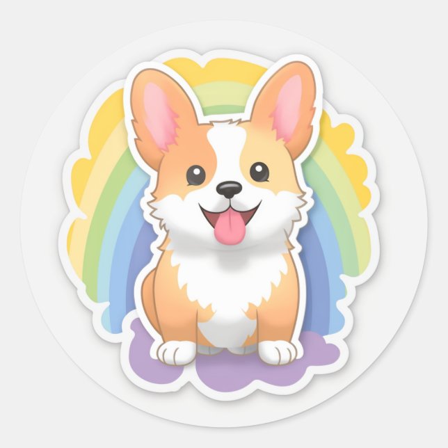 Cute Corgi Classic Round Sticker (Front)