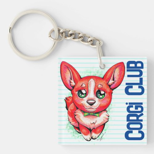 Cute Corgi Club Hand_Drawn Kawaii Puppy Dog  Keychain