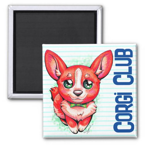 Cute Corgi Club Hand_Drawn Kawaii Puppy Dog  Magnet
