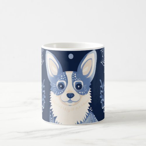 cute corgi coffee mug indigo ikat design coffee mug