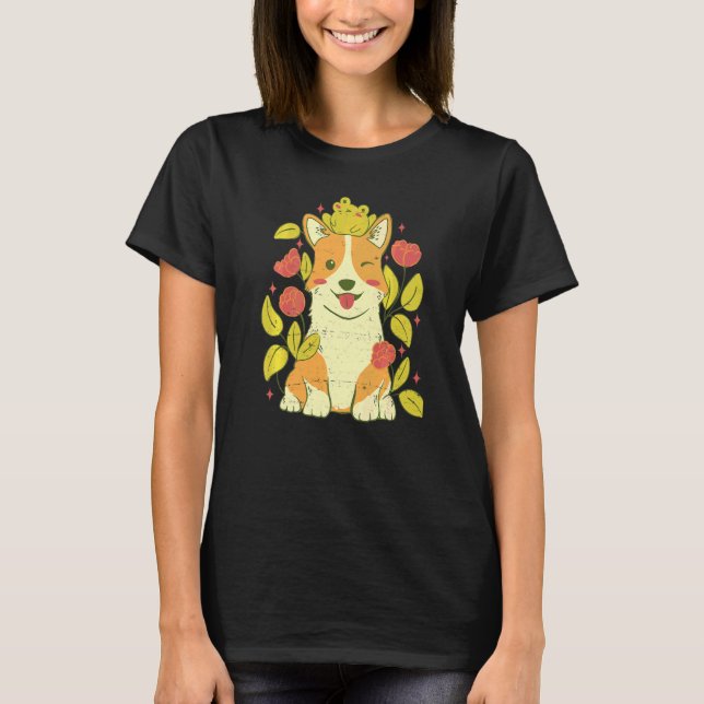 Cute Corgi Dog And Frog   T-Shirt (Front)