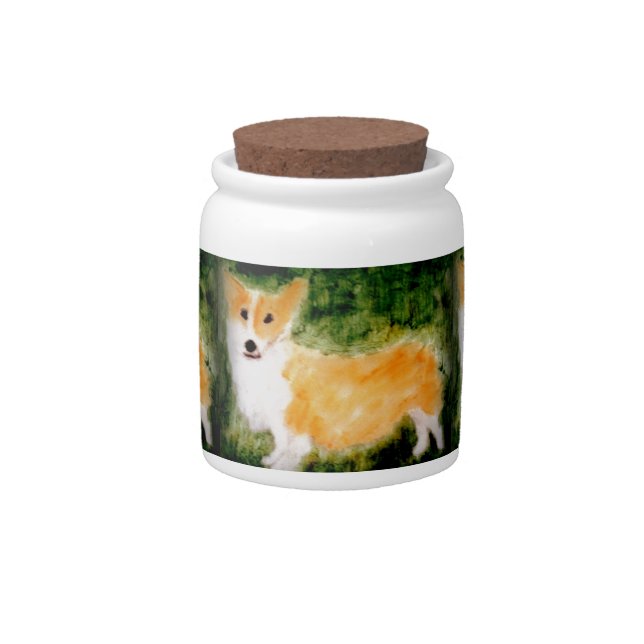 Cute Corgi Dog Art Candy Jar (Front)