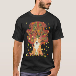 Cute Corgi Dog Autumn Leaves Fall Thanksgiving T-Shirt