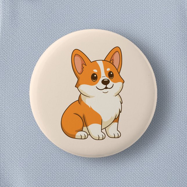 Cute Corgi Dog Beige Button (Creator Uploaded)