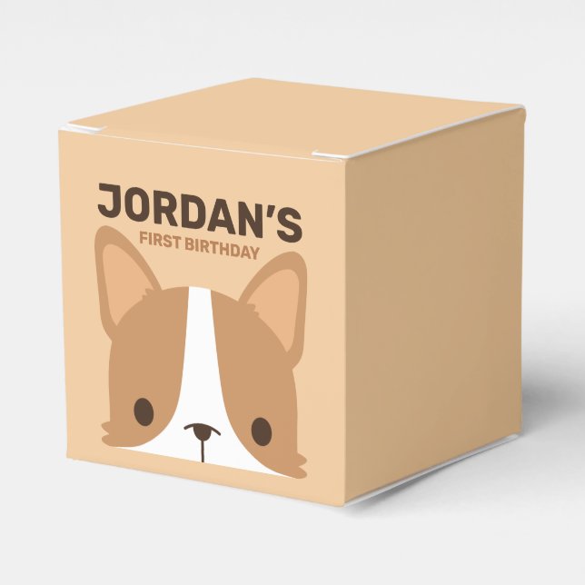 Cute Corgi Dog Birthday Favor Boxes (Front Side)