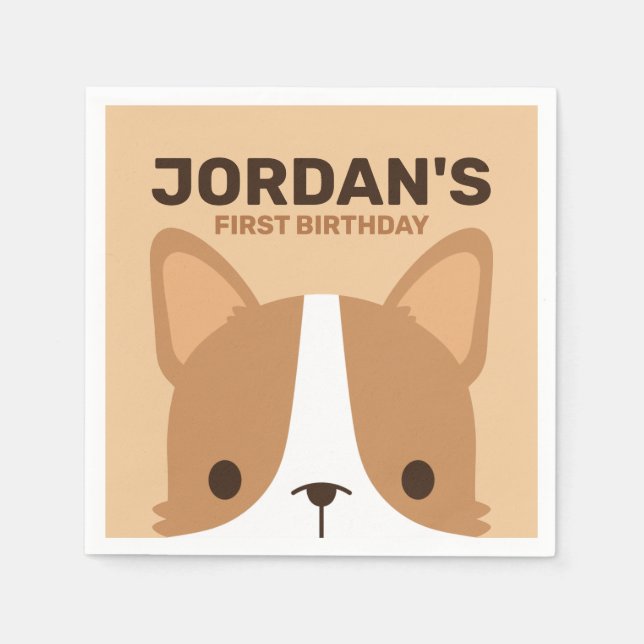 Cute Corgi Dog Birthday  Napkins (Front)