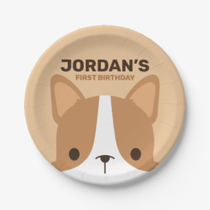 Cute Corgi Dog Birthday Paper Plates