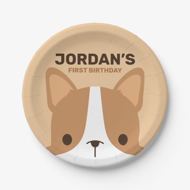 Cute Corgi Dog Birthday Paper Plates (Front)
