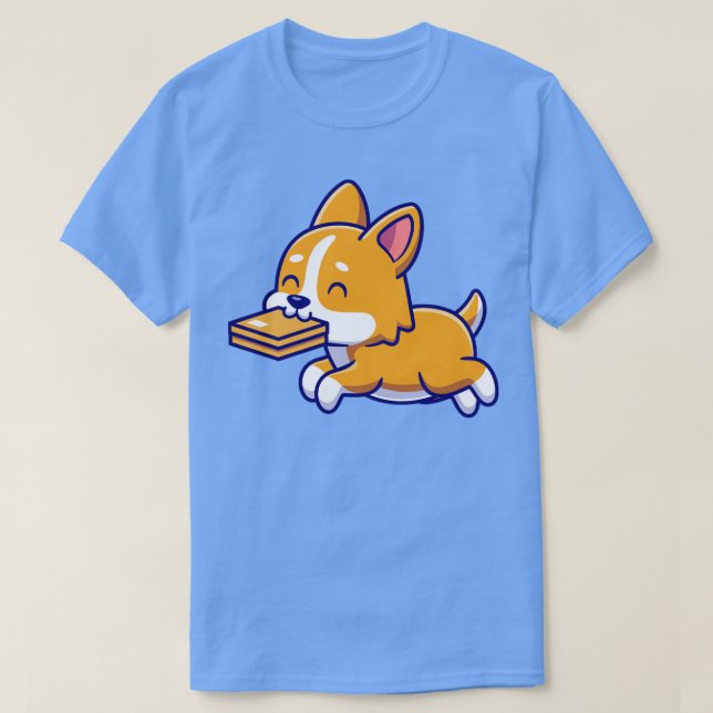 Cute Corgi Dog Bite Box Cartoon T-Shirt (Design Front)