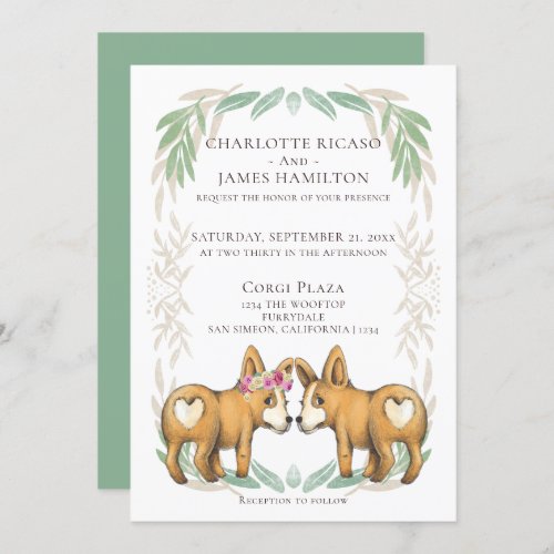 Cute Corgi Dog Bride and Groom Wedding Invitation