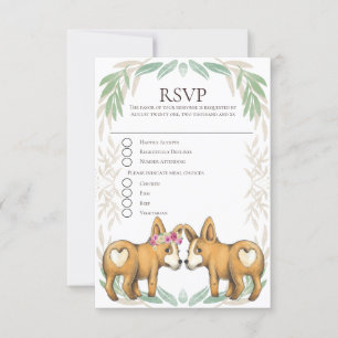 Cute Corgi Dog Bride and Groom Wedding RSVP