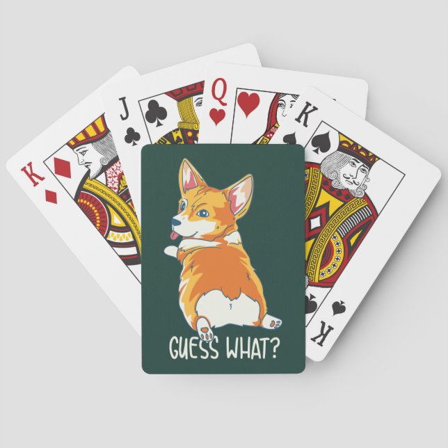 Cute Corgi Dog Butt Guess What Gag Poker Cards (Back)