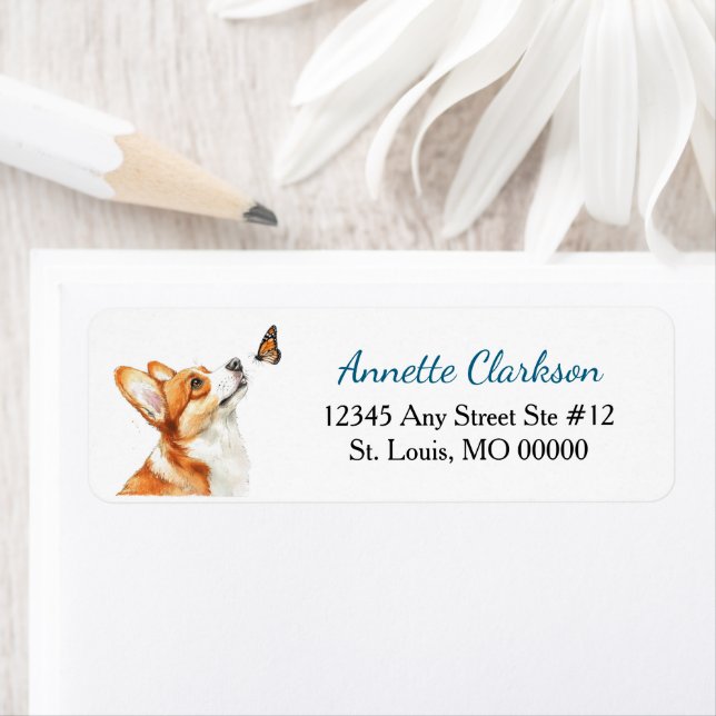 Cute Corgi Dog Butterfly Wonder Label (Insitu)