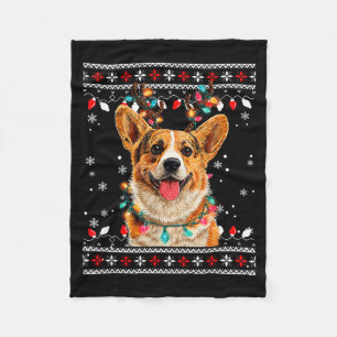 Cute Corgi Dog Christmas Reindeer Santa Hat Fleece Blanket