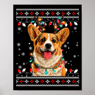 Cute Corgi Dog Christmas Reindeer Santa Hat Poster