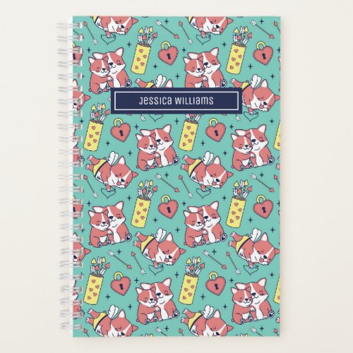 Cute Corgi Dog Cupid Bow and Arrow Heart Pattern Notebook