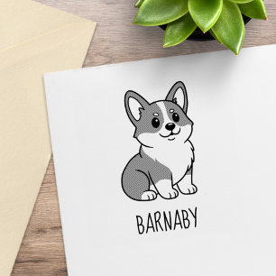 Cute Corgi Dog Custom Name Rubber Stamp