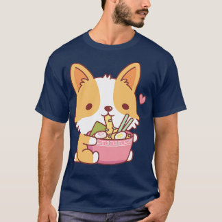 Cute Corgi Dog Eating Japanese Ramen Noodles T-Shirt