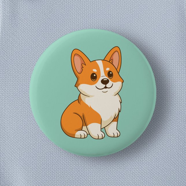 Cute Corgi Dog Green Button (Creator Uploaded)