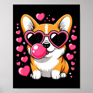 Cute Corgi Dog Heart Sungles Valentines Day Puppy Poster