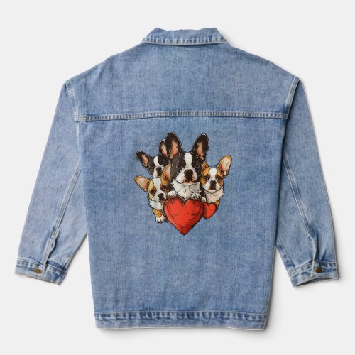 Cute Corgi Dog Heart Valentine s Day Puppy Dog Lov Denim Jacket